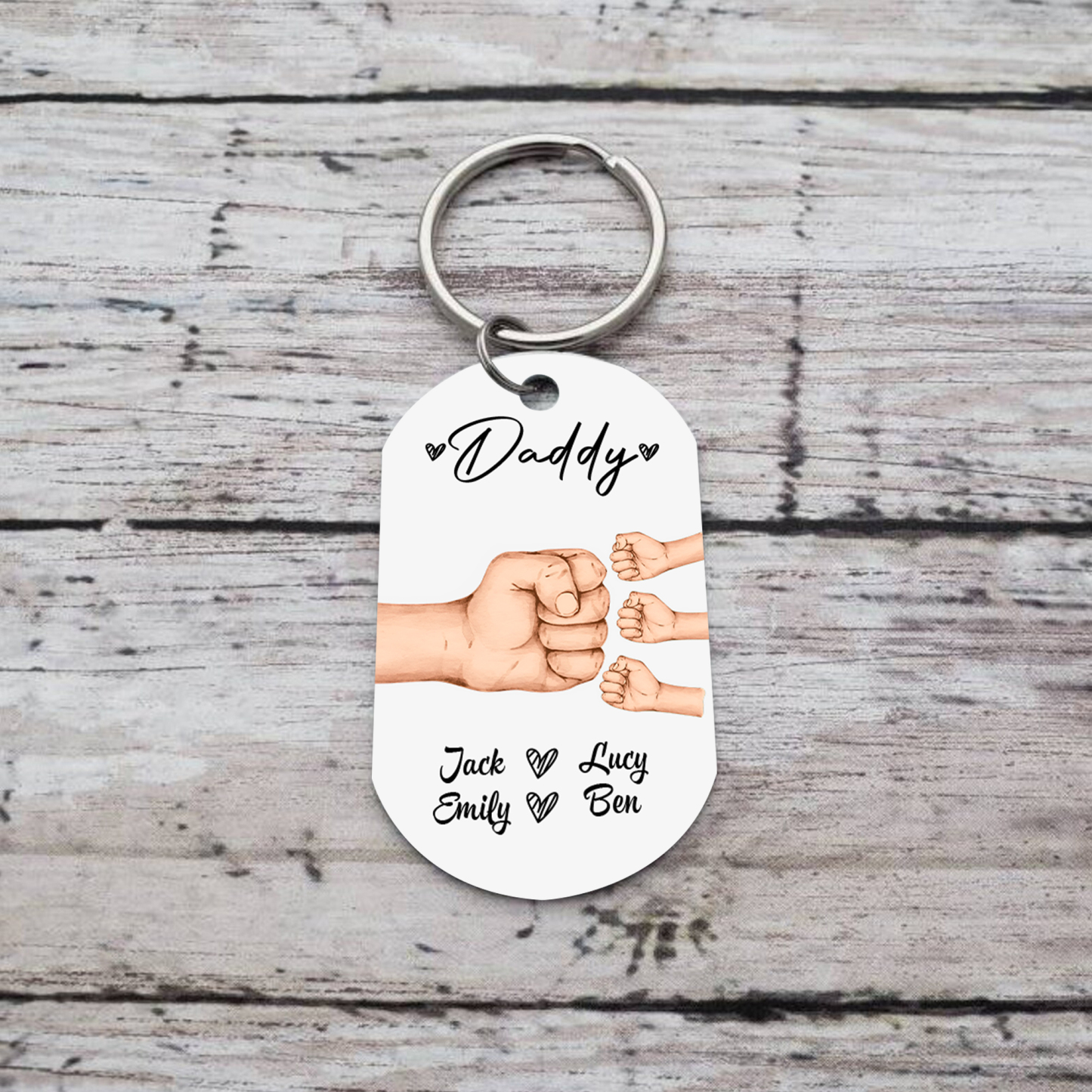 4 Names - Personalised Custom Fist Bump Keyring Gift Custom Name for Dad