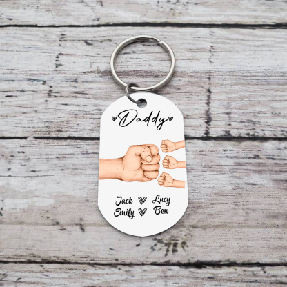 4 Names - Personalised Custom Fist Bump Keyring Gift Custom Name for Dad