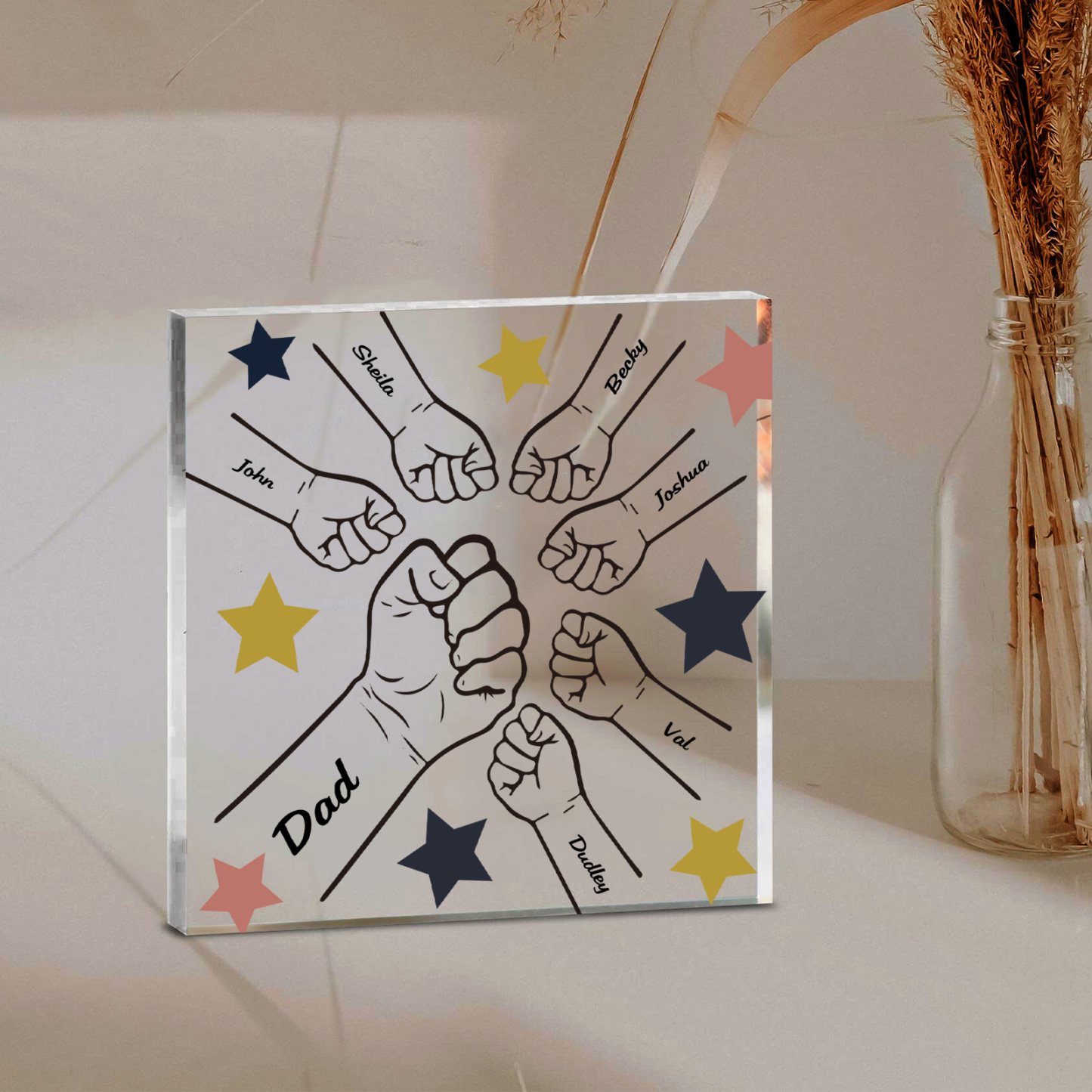 7 Names - Personalised Fist Bump Family Acrylic Keepsake Customized Name Acrylic Home Decor Gift for Dad