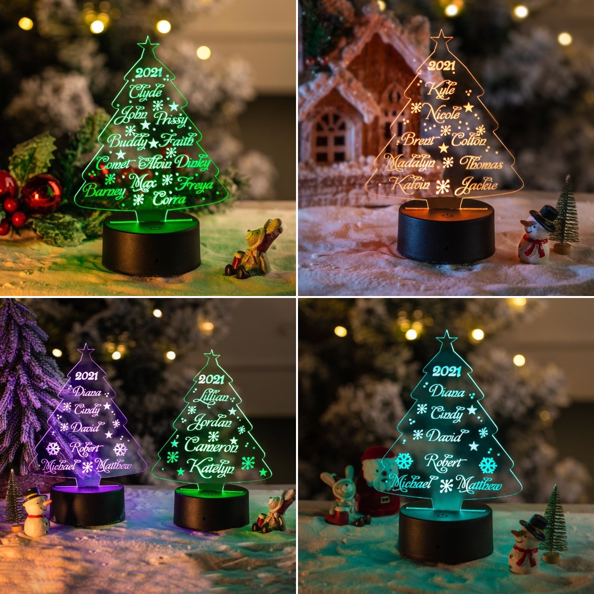 Personalised Christmas Tree Night Light Custom Names Gifts For