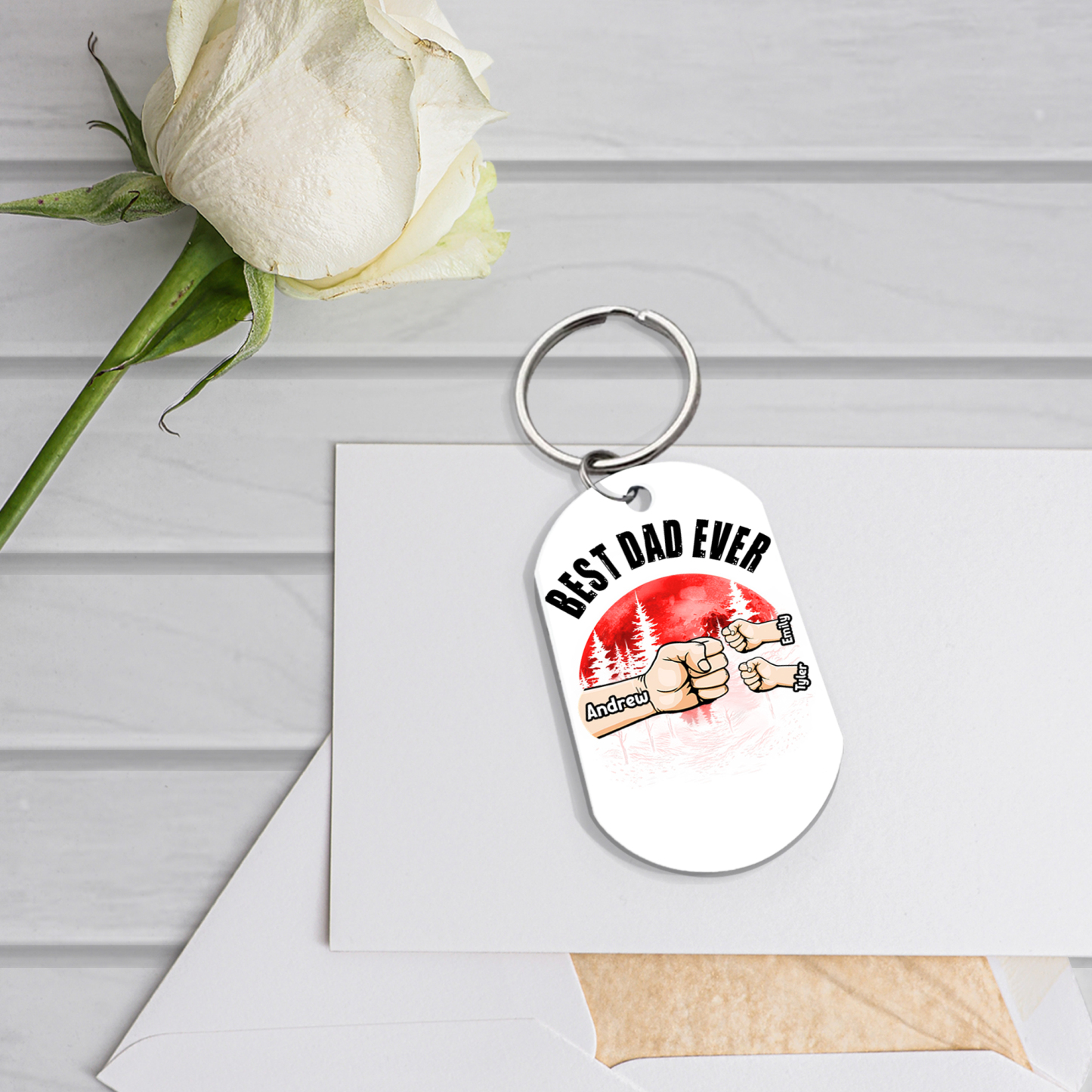 3 Names - Personalised Custom Fist Bump Keyring Mangrove Style Keyring Gift for Dad