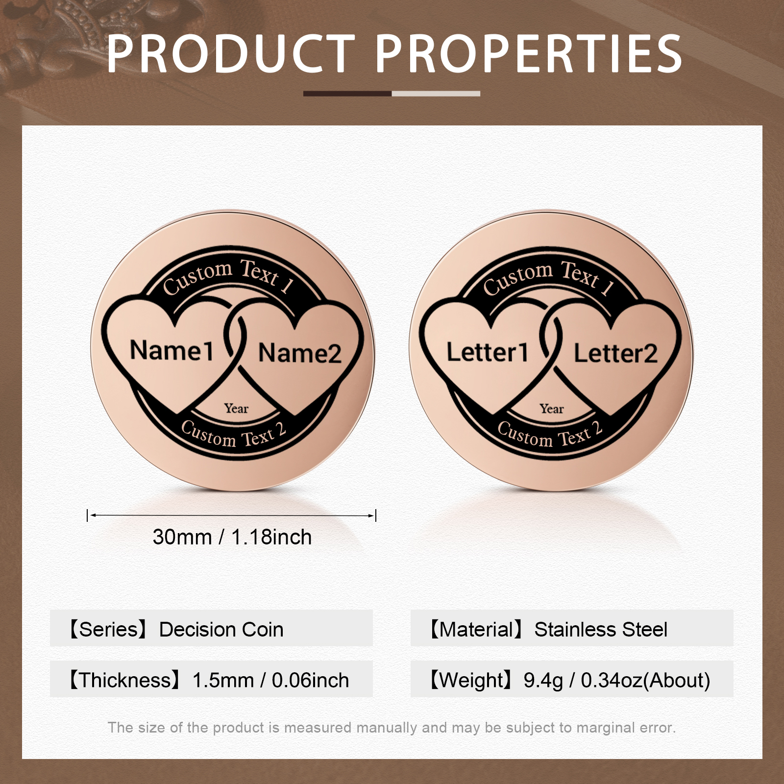 2 PCS Personalized Name Stainless Steel Couple Coin Custom Anniversary Special Gift