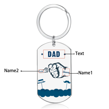 2 Names - Personalised Custom Fist Bump Keyring Hat and Beard Style Keyring Gift for Dad