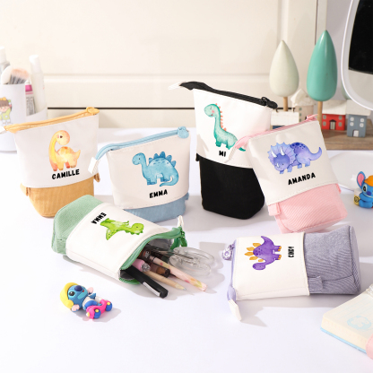 Personalised Pencil Case Custom Name & Dinosaur Pattern Pen Pouch Back To School Gift for Boys Girls