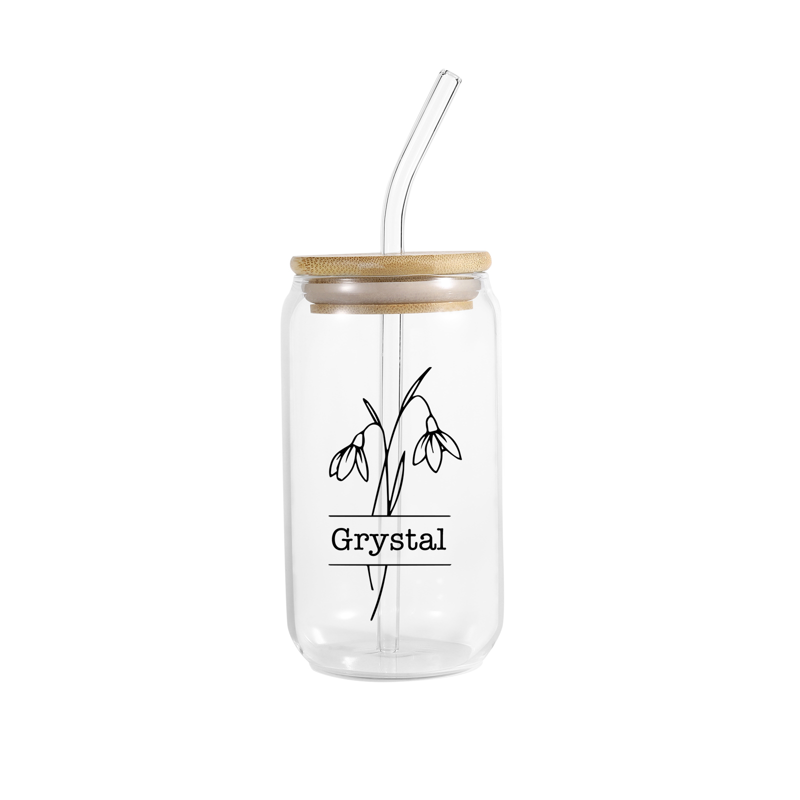 2024 Graduation Gift - Personalised Name and Birth Flower Glass with Glass Straw