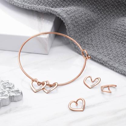 5 Names-Personalised Love Bracelet with 5 Heart Charms Engraved Name Bangle Bracelet