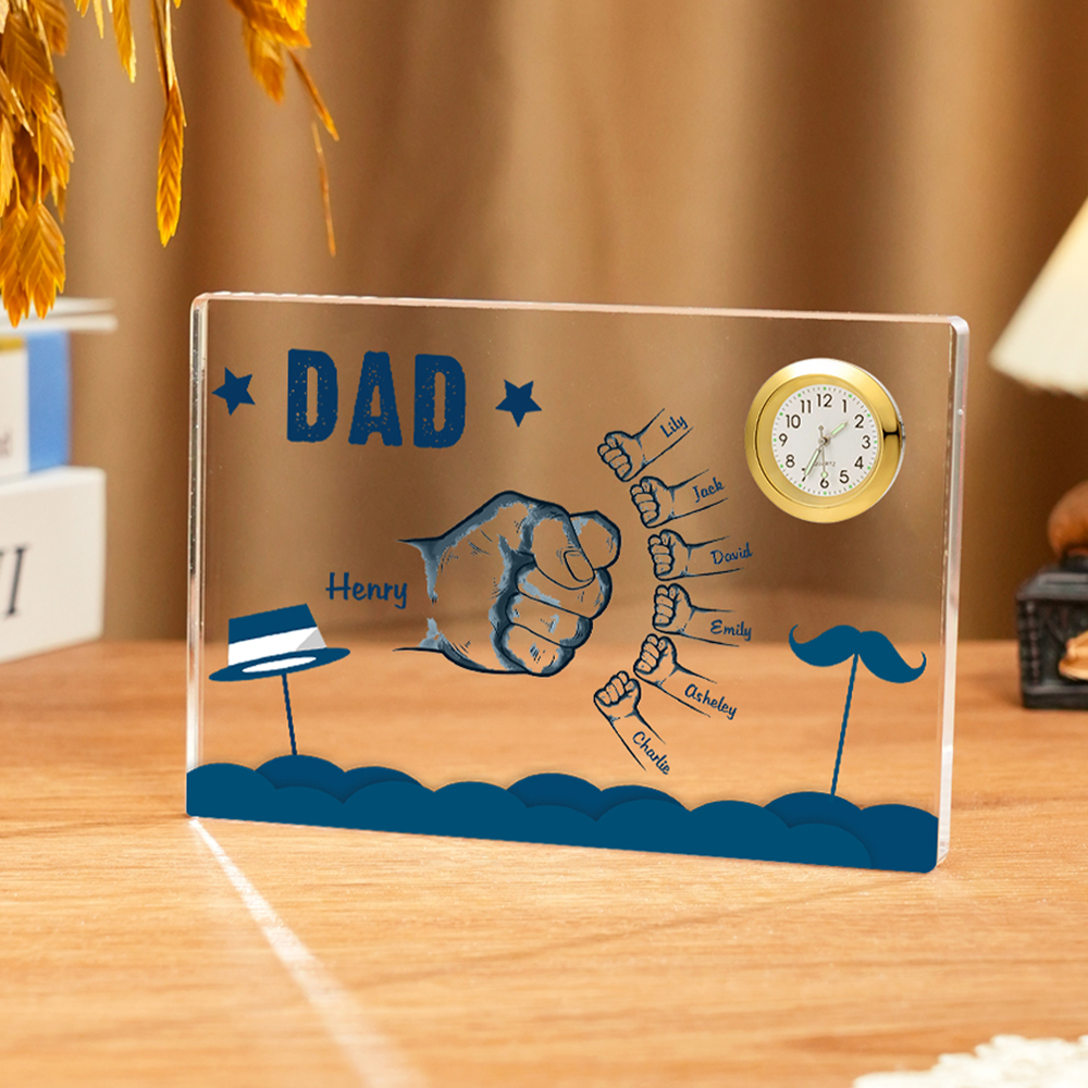 7 Names - Personalised Fist Bump Custom Name Acrylic Clock Ornament Father's Day Gift for Dad