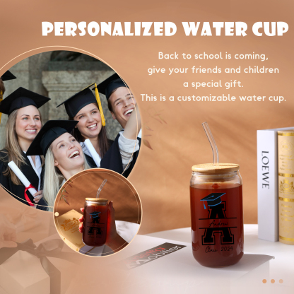 2024 Graduation Gift - Personalised Custom Letter ,Name and Text Glass with Glass Straw