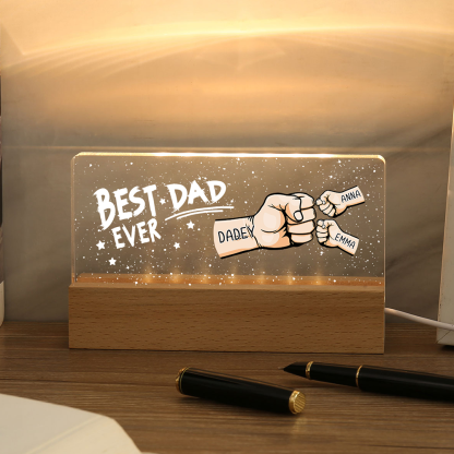 3 Names - Personalised Fist Bump Lamp - Best Dad Ever - Father's Day Gift for Dad