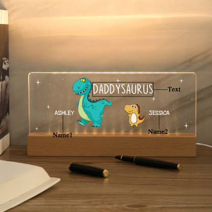 2 Names - Personalised Cute Dinosaur Pattern Beautiful Table Lamp Father's Day Gift for Dad