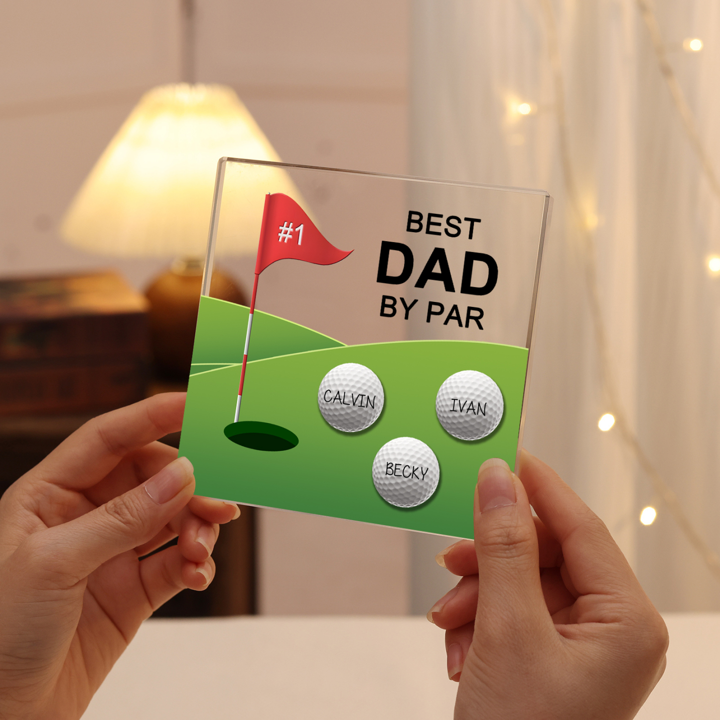 3 Names - Personalised Name and Text Acrylic Decor - Best Dad By Par - Father's Day Gift for Dad