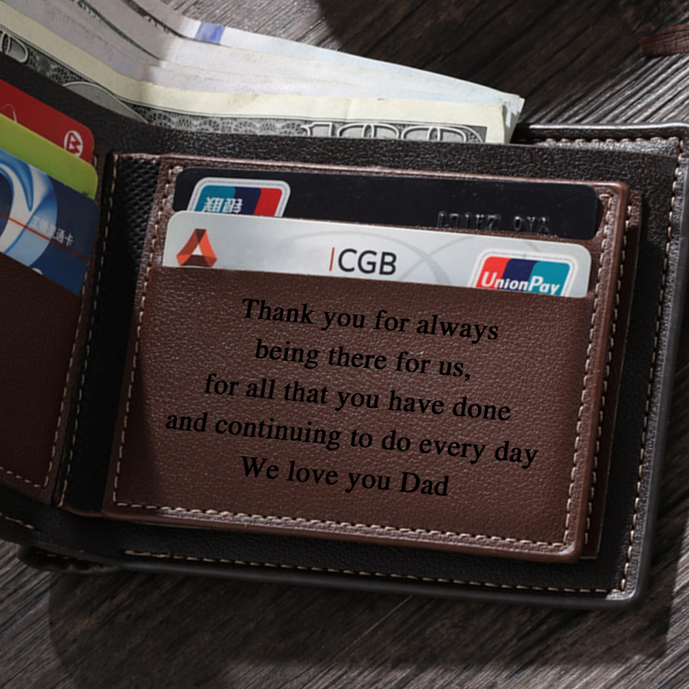 6 Names - Personalised Photo & Name Custom Leather Men's Wallet as a Father's Day Gift for Dad