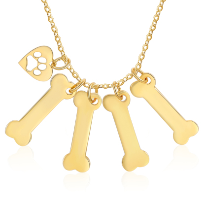 4 Names - Personalised Heart and Bones Charm Pendant Necklace, Custom Name Gift for Her