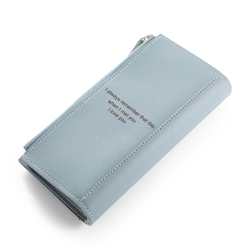 Custom Purse-Blue Personalised Leather Wallet Engraved Photo Long Purse Gifts For Women