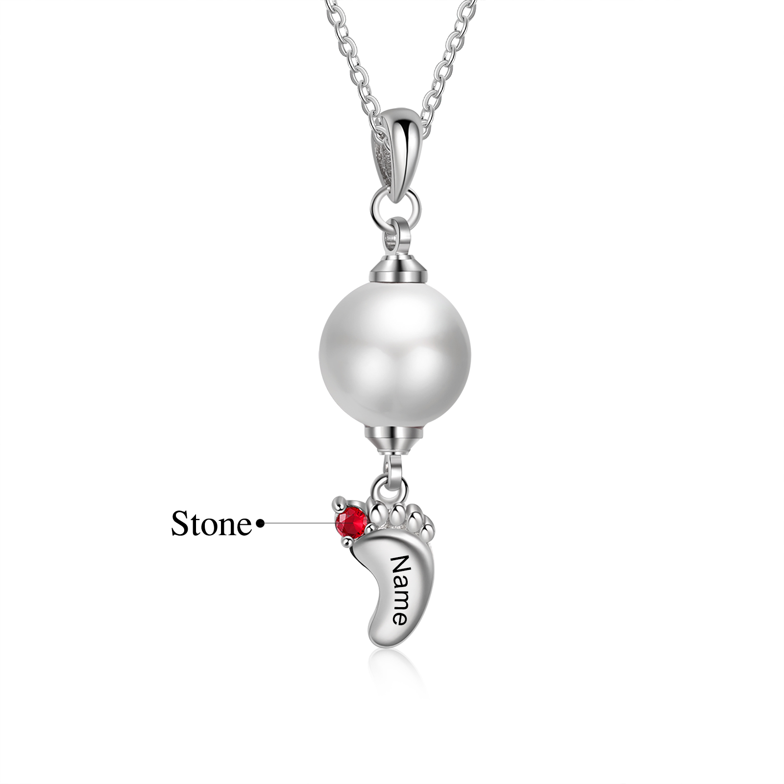Personalised Baby Feet Pearl Necklace Custom 1 Name & Birthstone Mother Necklace