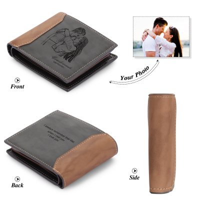 Personalised 2 Photos & 2 Text Set Custom Grey Wallet & Keychain & Pen Gift Box Set Father’s Day Gift