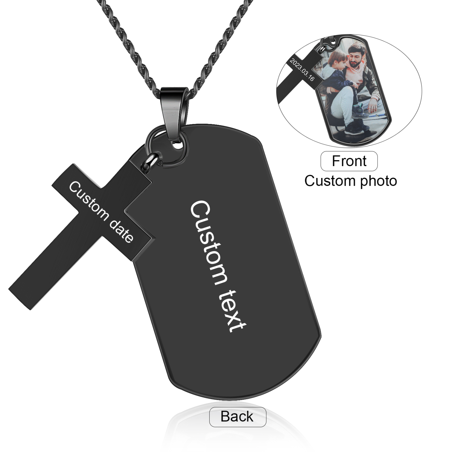 To My Dad Personalized Dog Tag Necklace Custom Photo & Date & Text Cross Necklace Stainless Steel Gift for Him