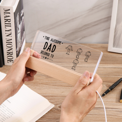4 Names & Doll Gender - Personalised Lamp -This Awesome Dad  Belongs To - Father's Day Gift for Dad