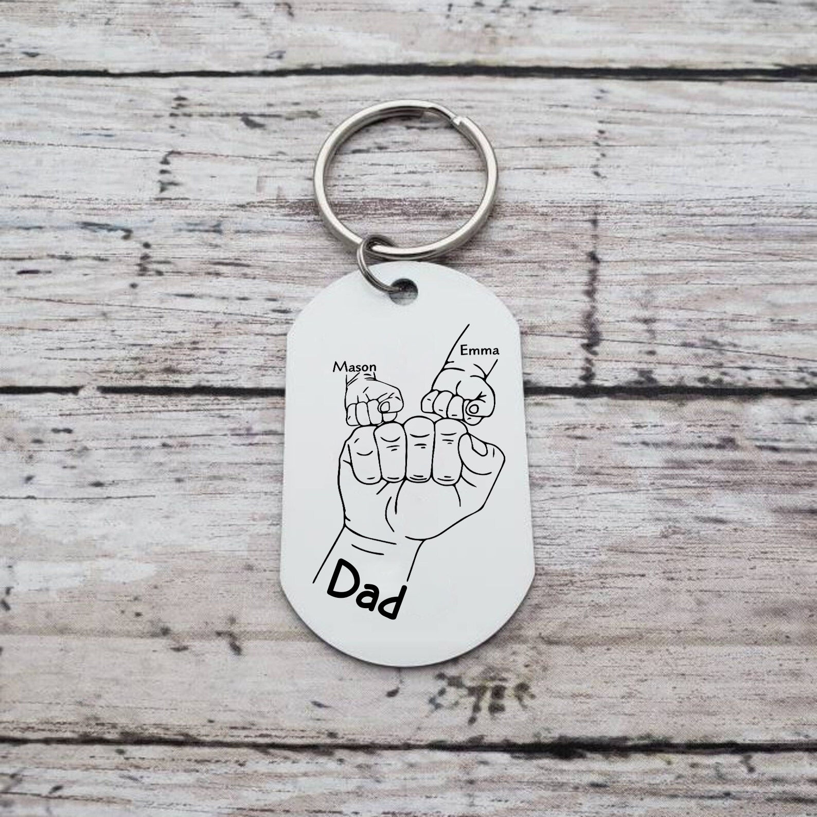 2 Names - Personalised Fist Bump Keyring Custom Photo Father's Day Gift for Dad