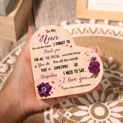 To My Nan Violet Flower Candlesticks-I Need To Say I Love You-Heart Wooden Candle Holder from Granddaughter