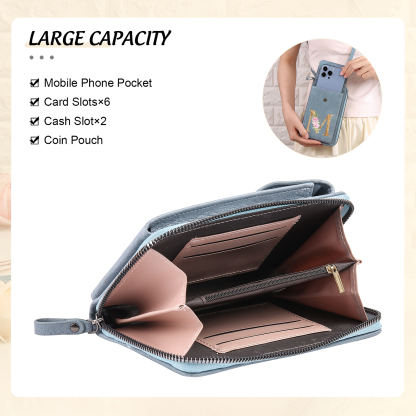 Custom Purse-Personalised Women's Leather Wallet Custom Letter & Name Mobile Phone Wallet Zipper Crossbody Bag