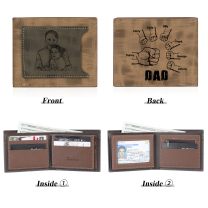 7 Names - Personalised Photo Custom Leather Men's Wallet as a Father's Day Gift for Dad