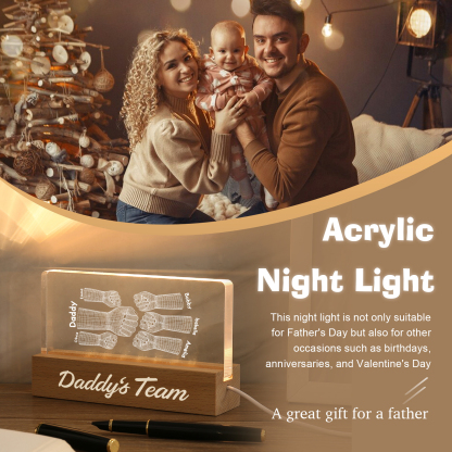 6 Names Personalised Fist Bump Pattern Night Light Custom Text LED Light Father's Day Gift for Dad