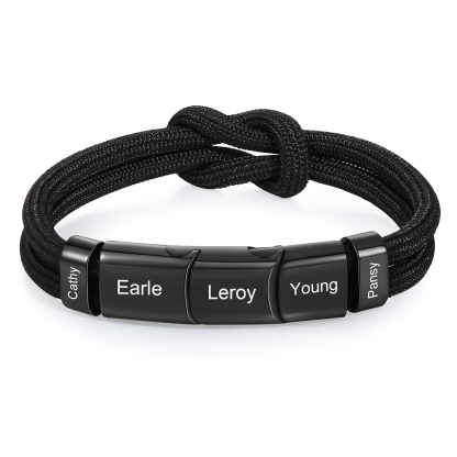 5 Names - Personalised Name Braided Leather Bracelet Engraving Men's Bracelet for Dad