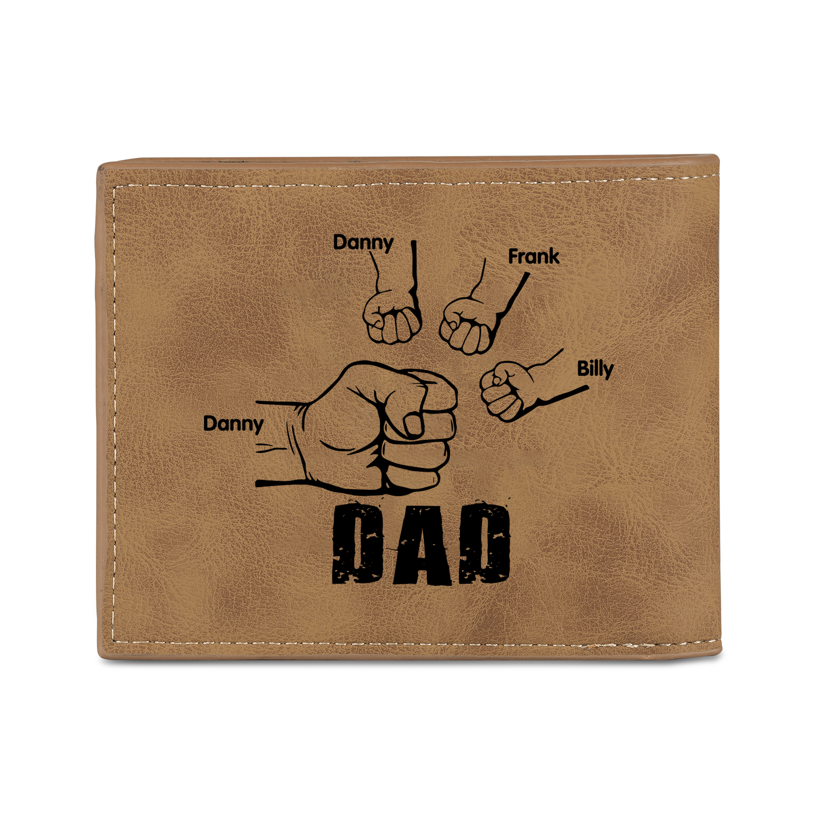 4 Names - Personalised Photo Custom Leather Men's Wallet as a Father's Day Gift for Dad