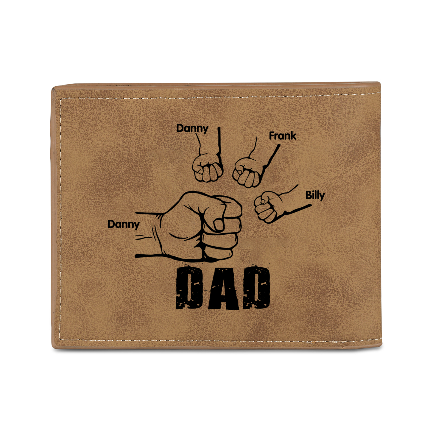 4 Names - Personalised Fist Bump Photo Custom Leather Men's  Wallet as a Father's Day Gift for Dad
