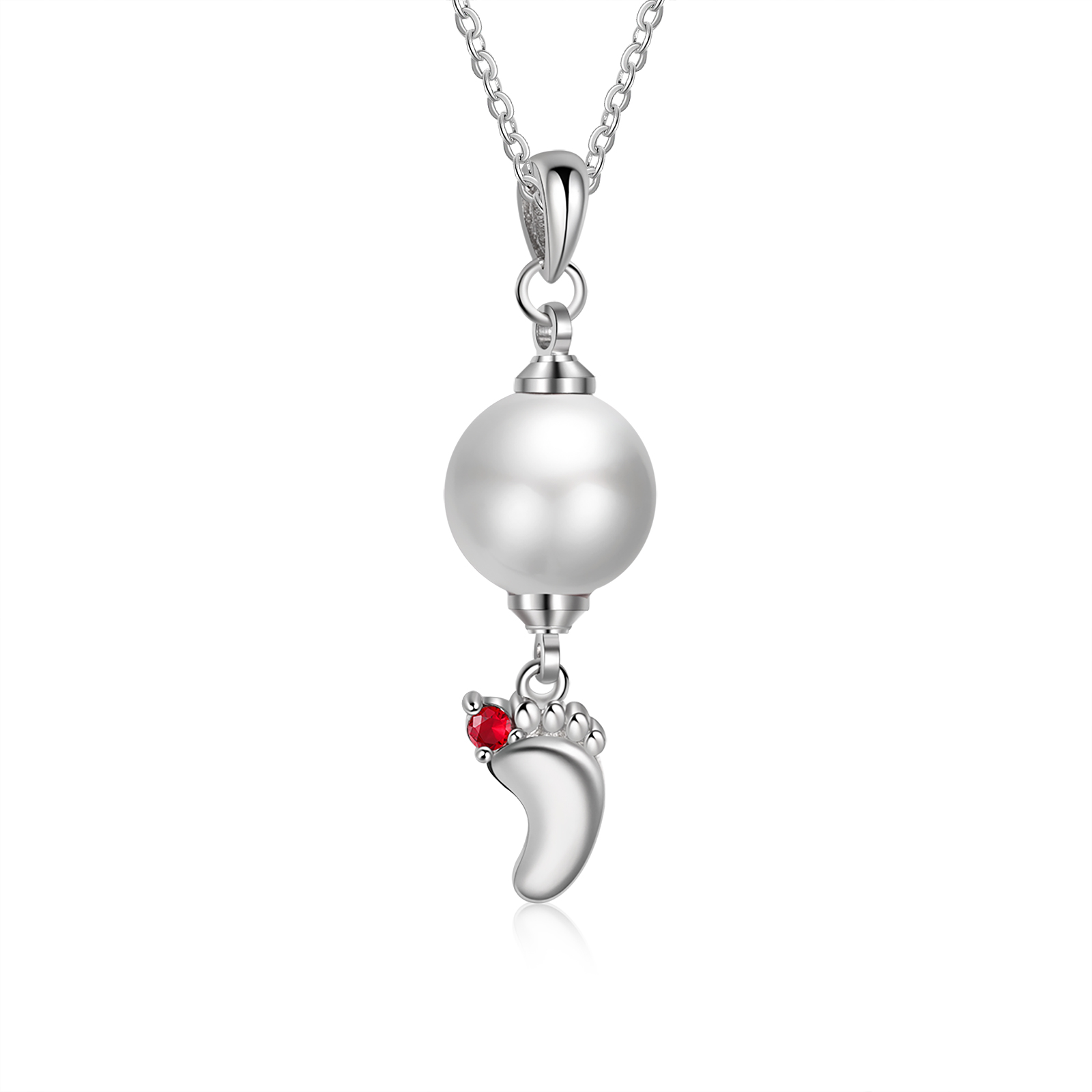 Personalised Baby Feet Pearl Necklace Custom 1 Name & Birthstone Mother Necklace