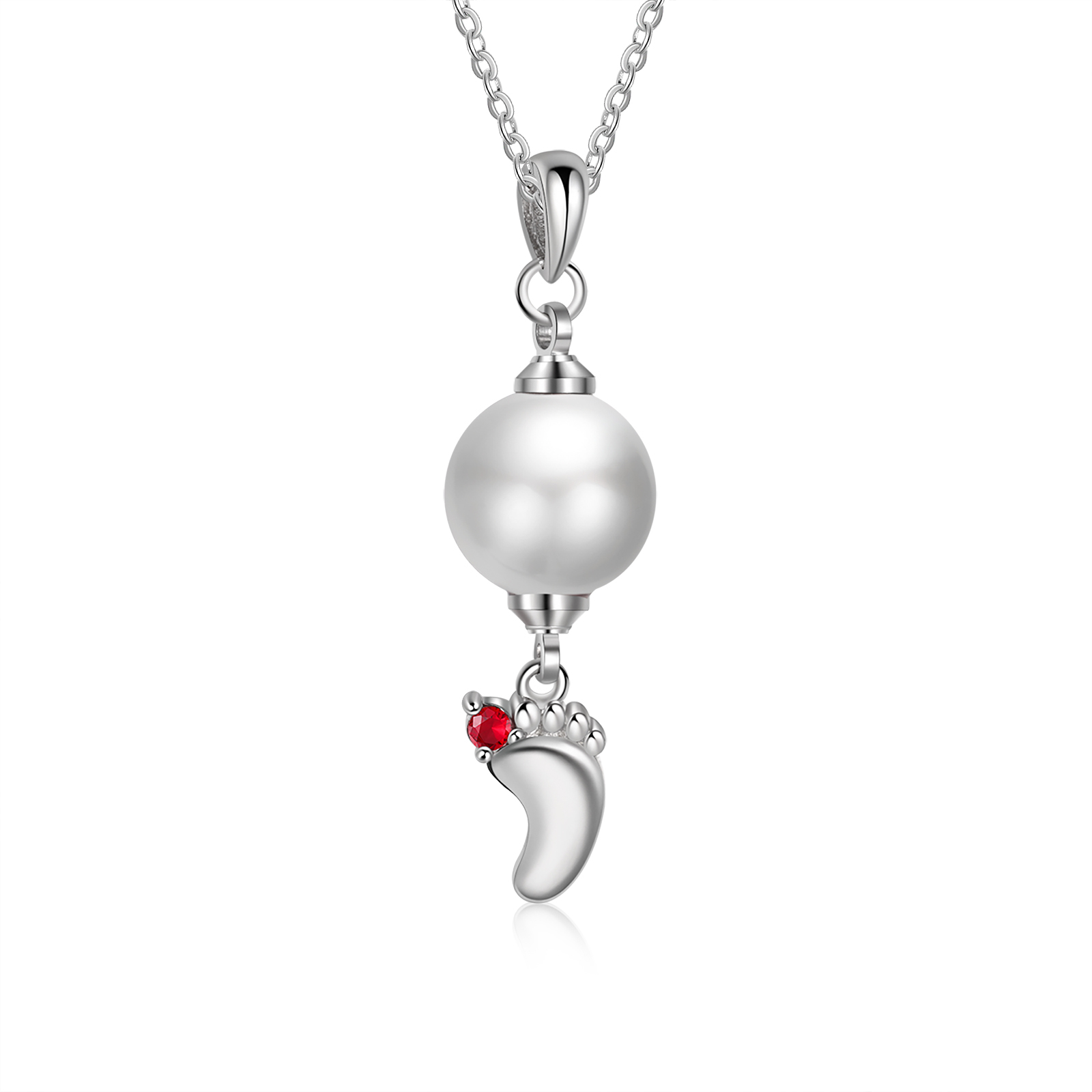 Personalised Baby Feet Pearl Necklace Custom 1 Name & Birthstone Mother Necklace