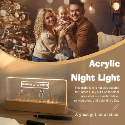 4 Names - Personalised Repair Tool Pattern Table Lamp Customized Text Father's Day Gift for Grandad/Dad