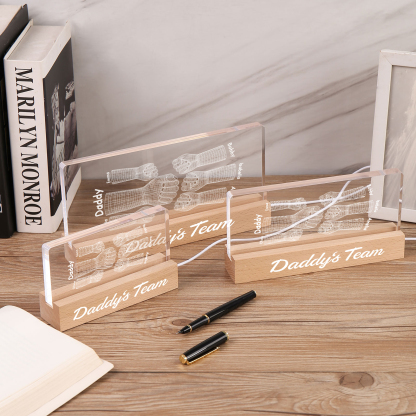 6 Names Personalised Fist Bump Pattern Night Light Custom Text LED Light Father's Day Gift for Dad