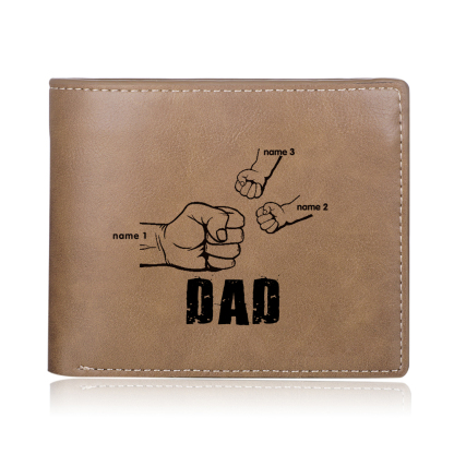 Personalised 3 Names Fist Bump Gift Set Custom Wallet & Keychain & Pen Gift Box Set Father’s Day Gift