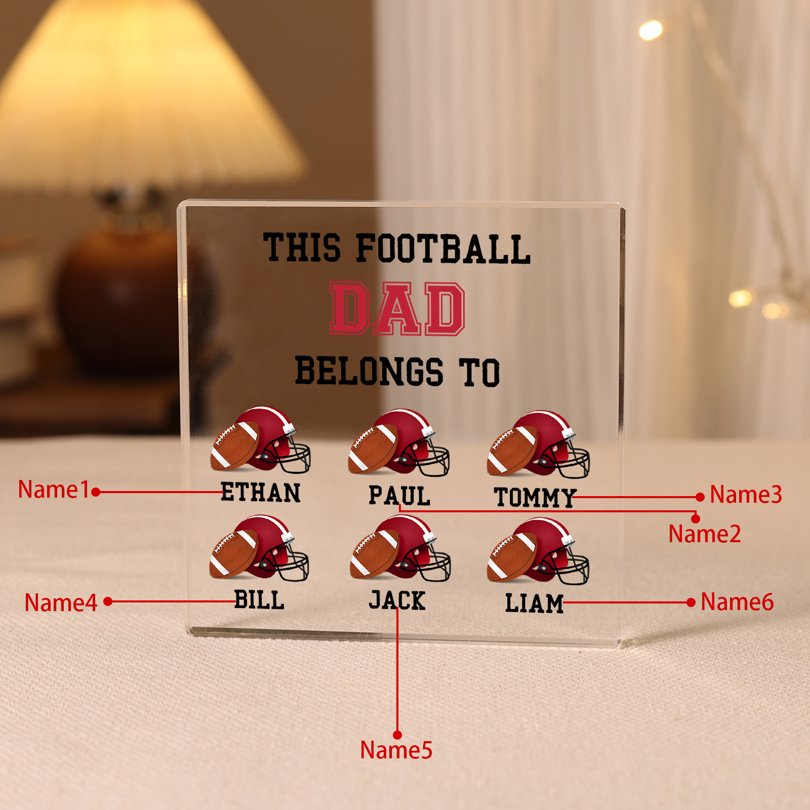 6 Names -Personalised Football Acrylic Keepsake Customized Name Acrylic Plaque Ornament Father's Day Gift for Dad