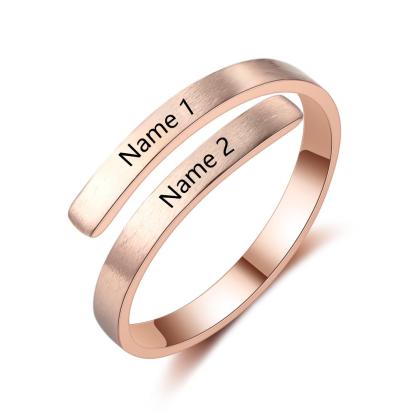 Personalised Name Rings Engraved 2 Names Adjustable Ring Gift for Her