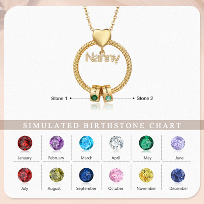 2 Names-Personalised Nanny Circle Necklace With 2 Birthstones Pendant Engraved Names Gift For Nanny