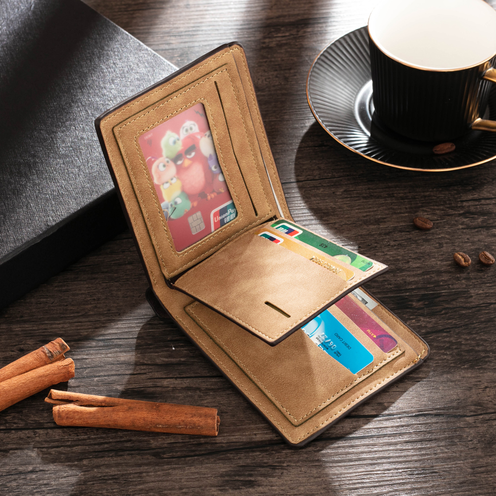 Brown Personalised Leather Wallet Engraved Photo Short Wallet Folding Wallet For Dad