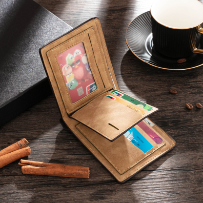 Brown Personalised Leather Wallet Engraved Photo Short Wallet Folding Wallet For Dad