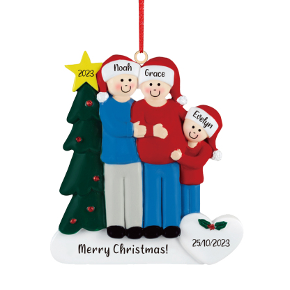 3 Names-Personalised Family Wooden Christmas Xmas Tree Decoration Ornament-Custom 3 Names And Dates Hanging Ornament Gifts For Family