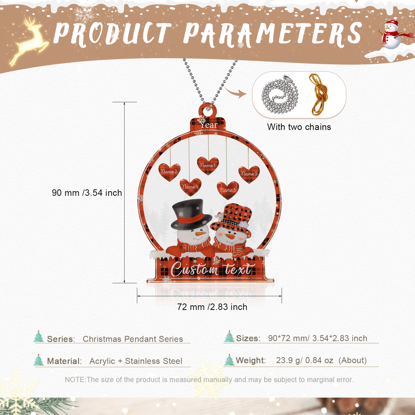 5 Names-Personalised Family Acrylic Christmas Xmas Tree Decoration Ornament-Custom 5 Names And Text Hanging Ornament Gifts For Family