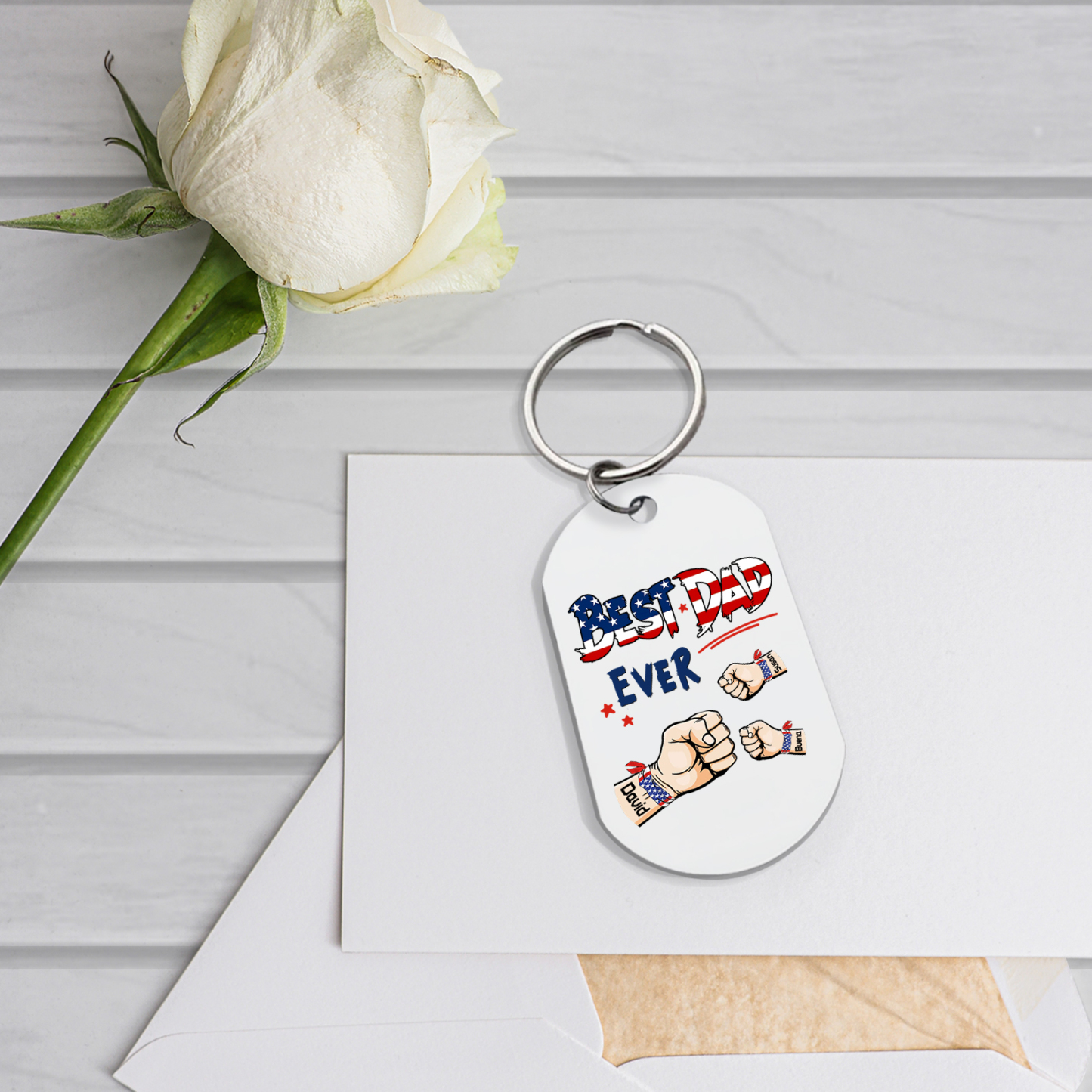 3 Names - Personalized Custom Fist Bump Keychain Gift "Best Dad Ever" Special Keychain Gift for Dad