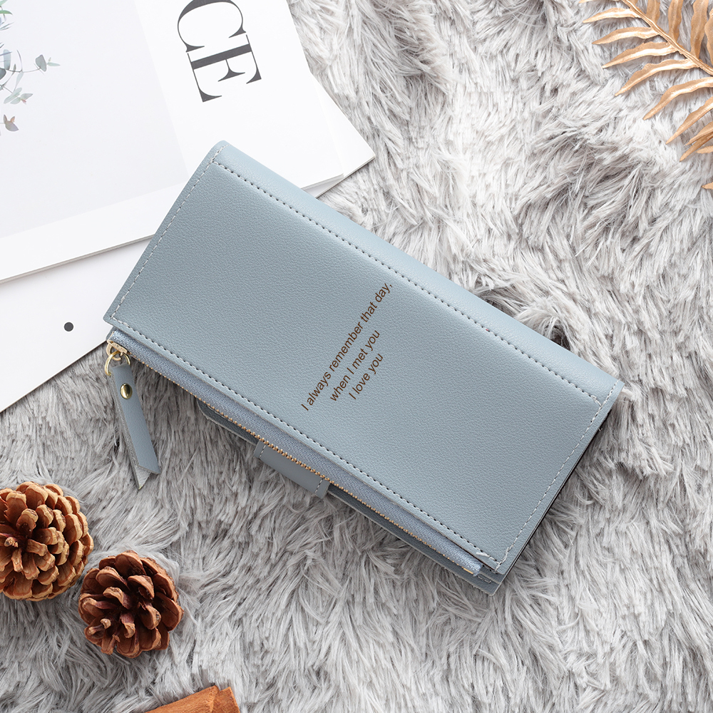 Custom Purse-Blue Personalised Leather Wallet Engraved Photo Long Purse Gifts For Women