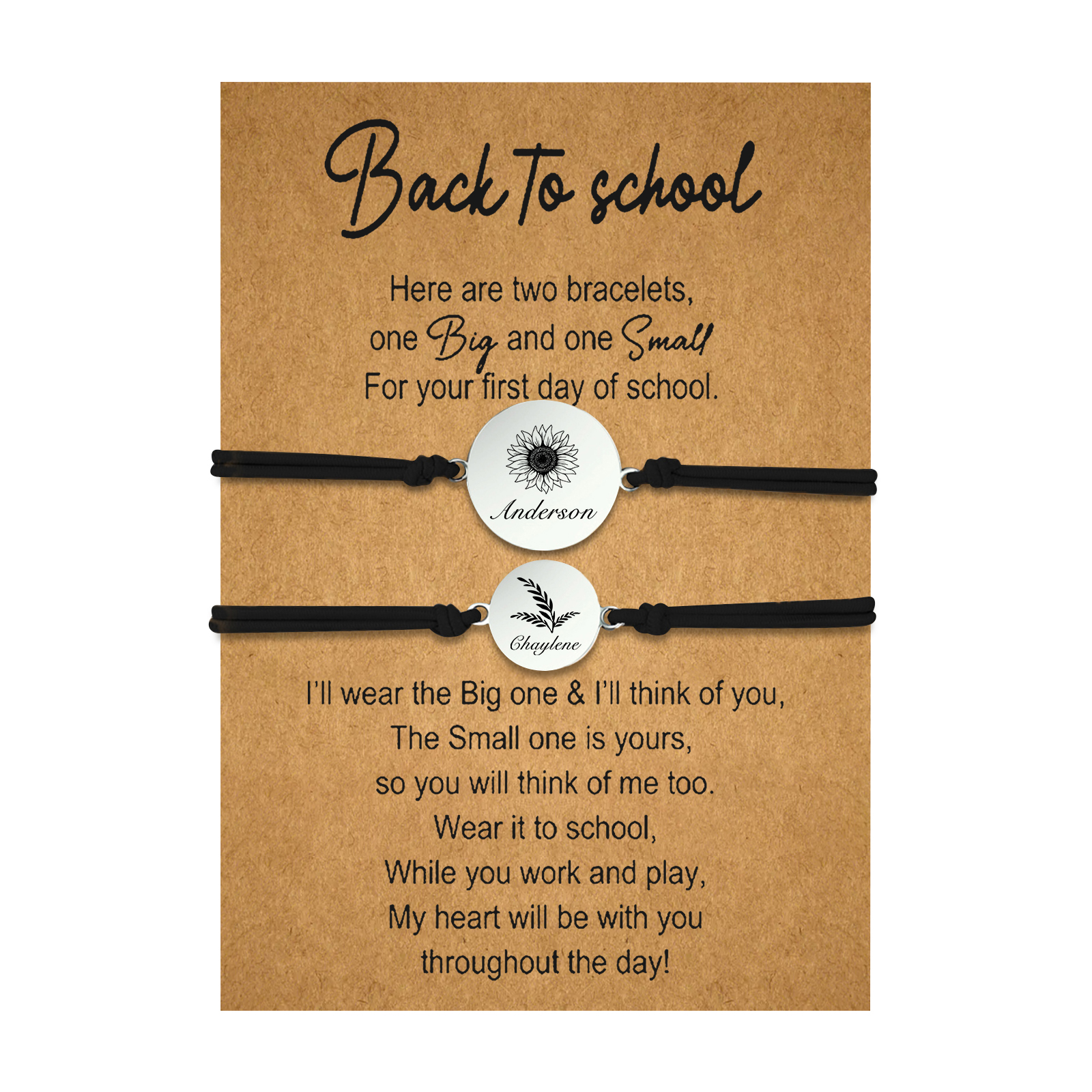 2 PCS Customized 2 Names Dandelion Pattern Elastic Stainless Steel Bracelet, A Back-To-School Gift For Daughter