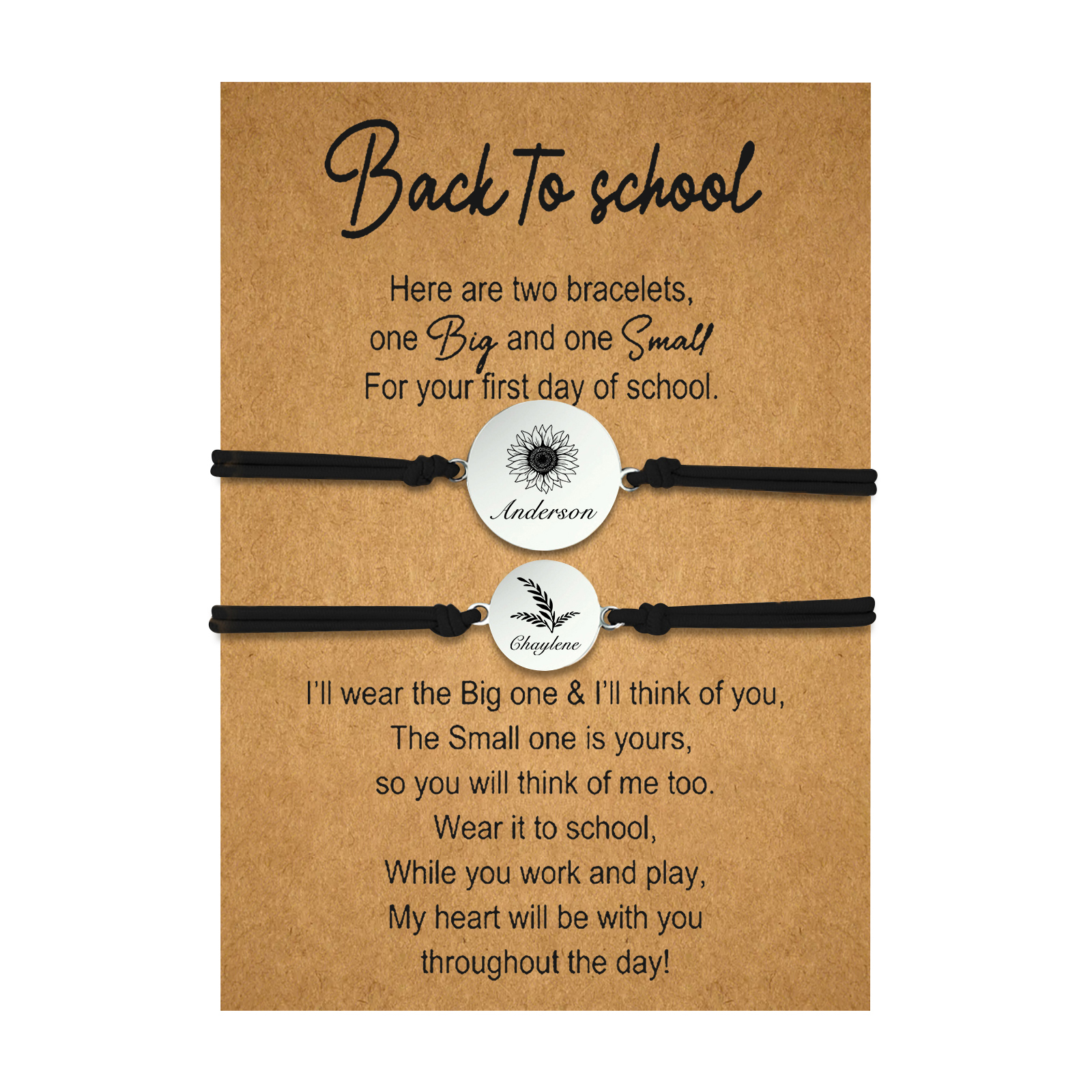 2 PCS Customized 2 Names Dandelion Pattern Elastic Stainless Steel Bracelet, A Back-To-School Gift For Daughter