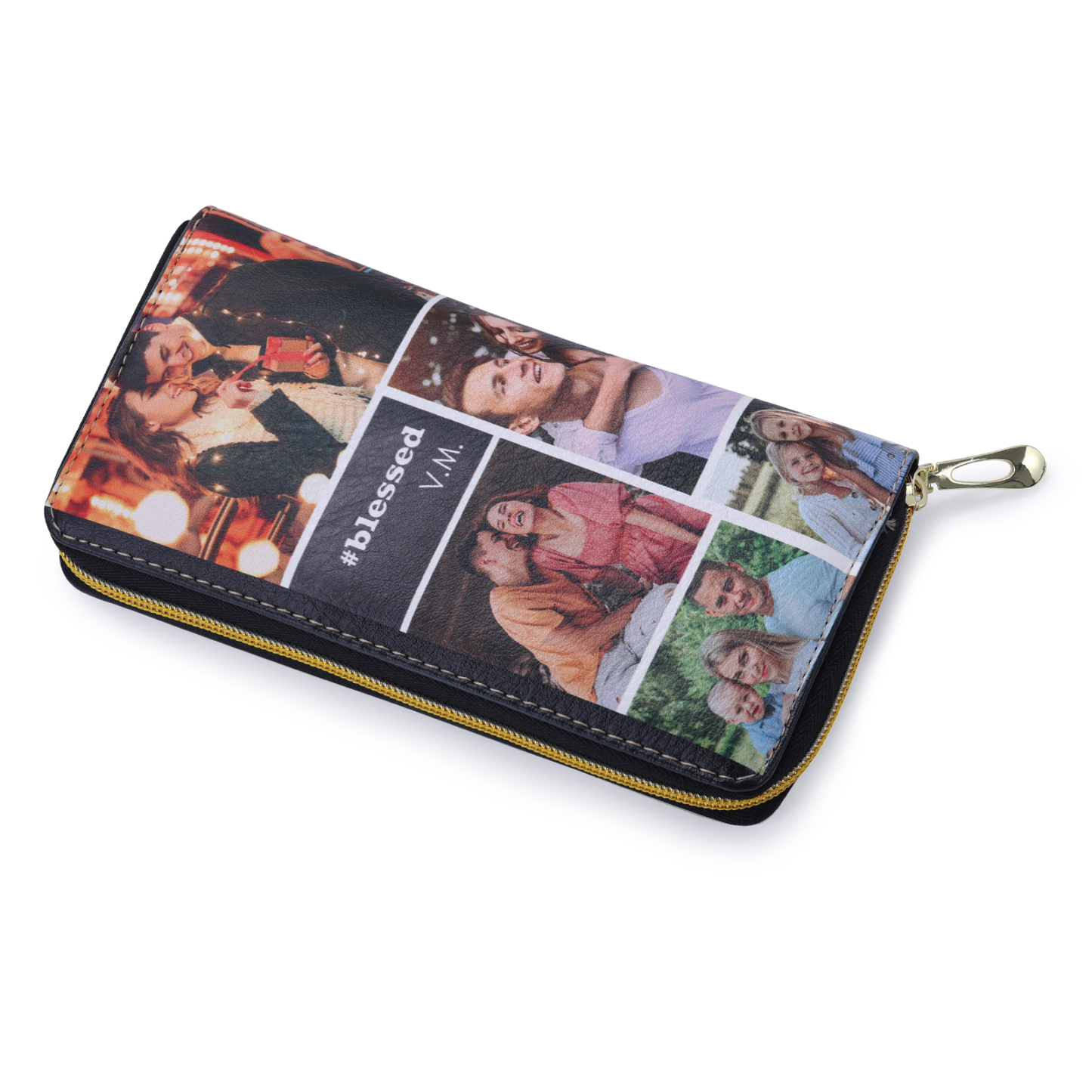 Custom Purse-Long Purse Personalised Leather Wallet Engraved 10 Photos Zip Wallet Gifts For Women Men