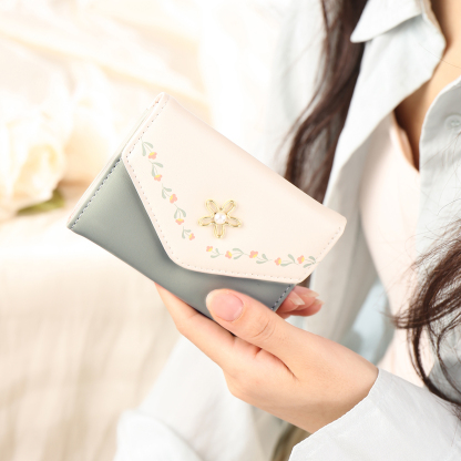 Custom Purse-Women's Personalised Photo PU Leather Flower Folding Wallet for Her