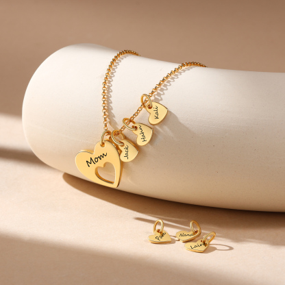 3 Names - Personalised Love Pendant Necklace with Gift Box Customized Name Gift for Her