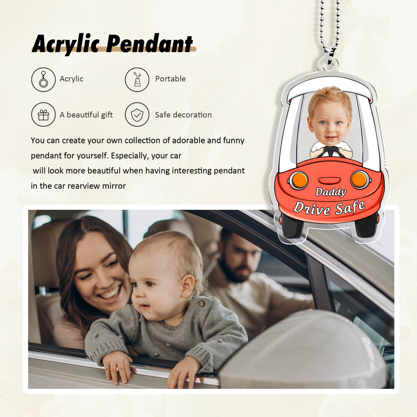 Acrylic Keyring/Decoration Personalised Photo, Name And Text Driving Pattern Pendant For Dad